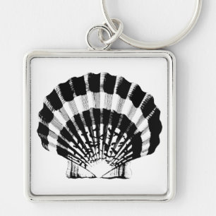 Seashell - black and white key ring