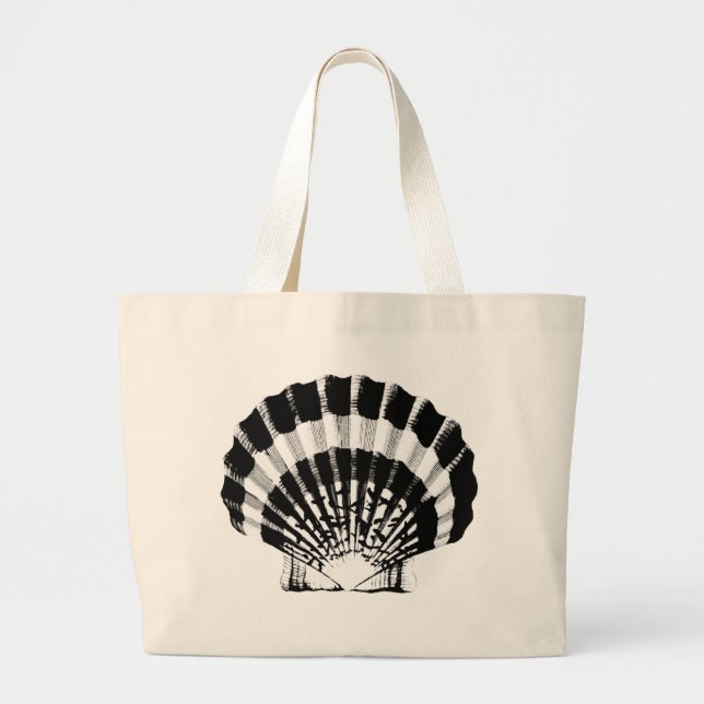 Seashell - black and white large tote bag (Front)