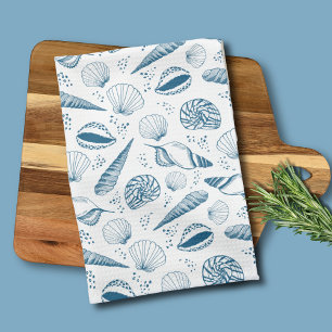 Seashell Blue White beach Tea Towel
