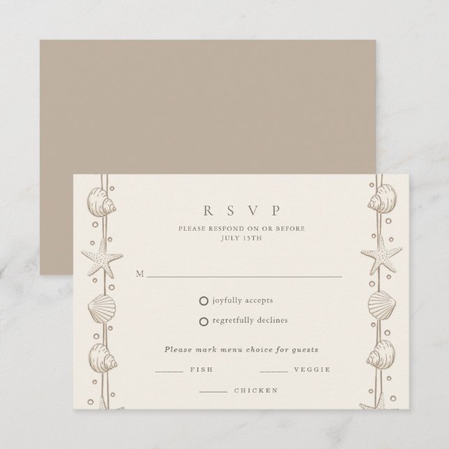 Seashell Border Beach Wedding RSVP Card (Front/Back)