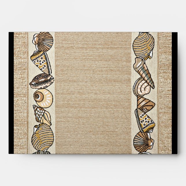 Seashell Border on Brown Weave Wedding Envelope (Front)