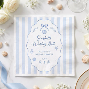 Seashell Bridal Shower Blue Striped Bow Napkin