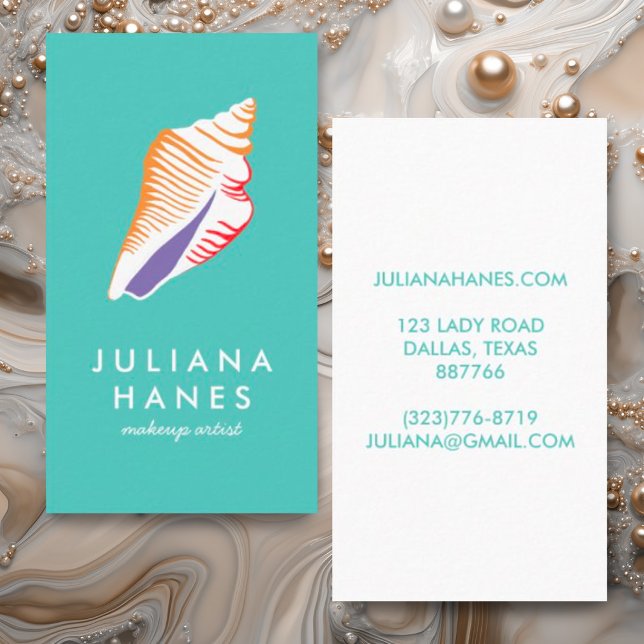 Seashell Chic Minimalist Beachy  Business Card (Simple colorful seashell custom business cards)