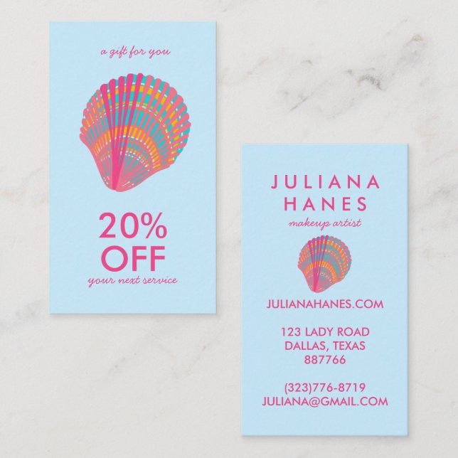 Seashell Chic Minimalist Beachy  Colourful Discount Card (Front/Back)