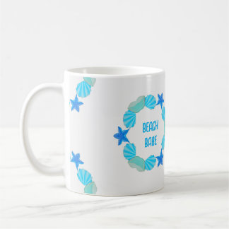 Seashell circles beach babe or custom name  coffee mug