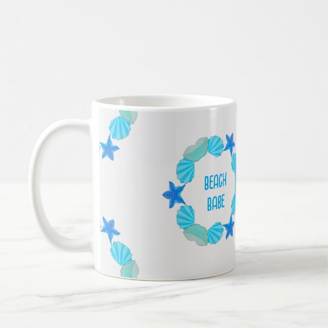 Seashell circles beach babe or custom name  coffee mug (Left)