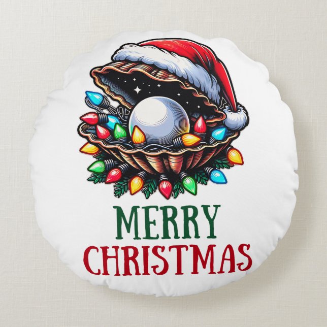 Seashell Clam Shell Beach Christmas Hat Xmas Round Cushion (Front)