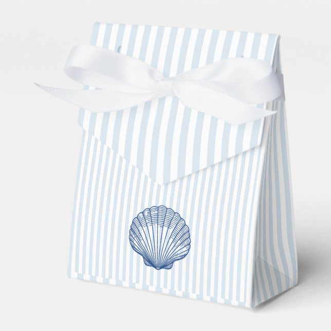 Seashell Clamshell Blue Stripe Preppy Favour Box (Front Side)