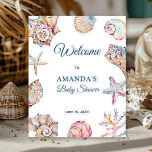 Seashell Coastal Baby Shower Welcome Poster
