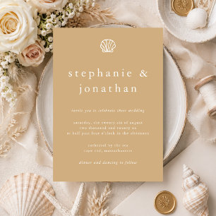 Seashell Coastal Beach Sand Beige Minimal Wedding  Invitation