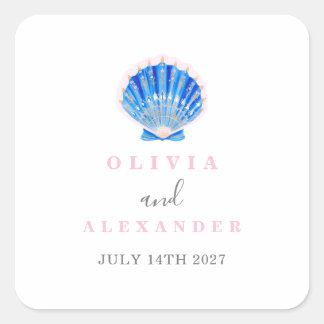 Seashell coastal beach wedding square sticker