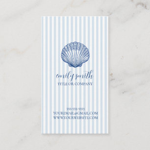 Seashell Coastal Blue Stripe Business Card