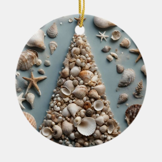 Seashell Coastal Christmas Tree   Ceramic Tree Decoration (Front)