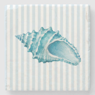 Seashell Coastal Conch Shell Painting Stripe Stone Coaster