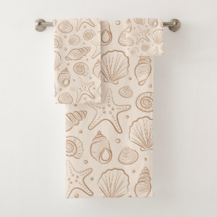 Seashell Coastal Nautical Boho Beach Neutral Cream Bath Towel Set