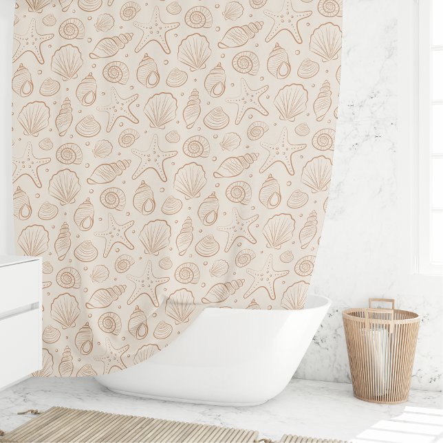 Seashell Coastal Nautical Boho Beach Neutral Cream Shower Curtain (Creator Uploaded)