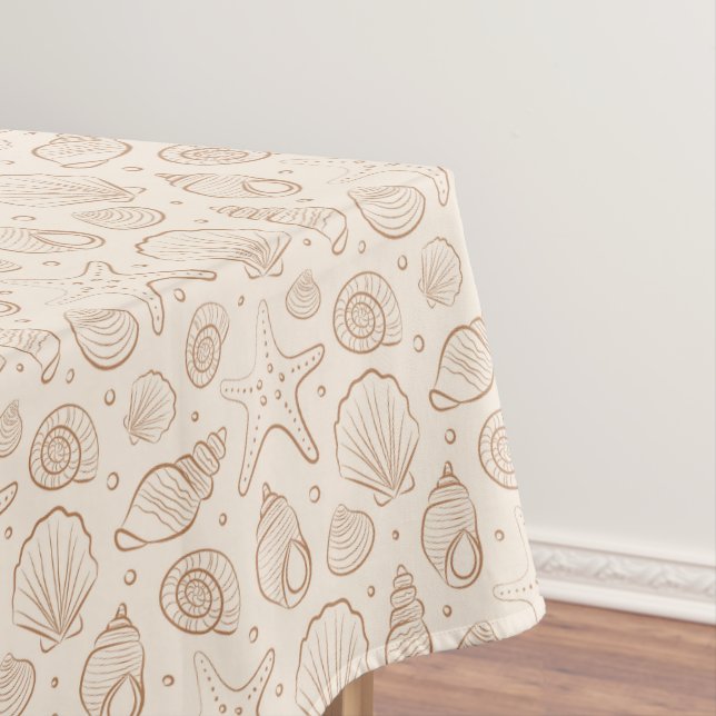 Seashell Coastal Nautical Boho Beach Neutral Cream Tablecloth (In Situ)