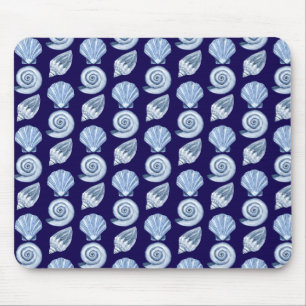 Seashell coastal nautical ocean blue mouse pad