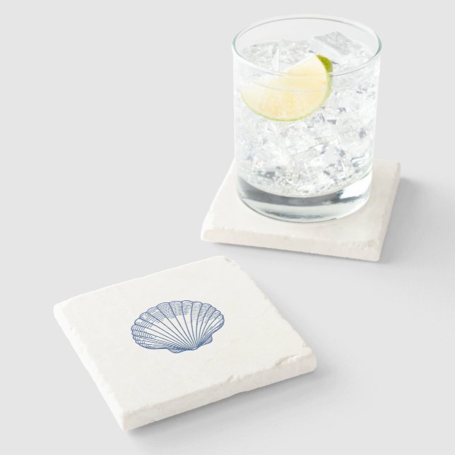 Seashell Coastal Painting Nautical  Stone Coaster (Side)