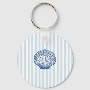 Seashell Coastal Painting Nautical Stripe  Key Ring