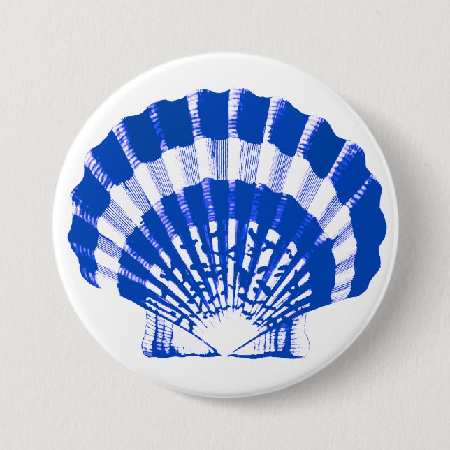 Seashell - cobalt blue and white 7.5 cm round badge (Front)