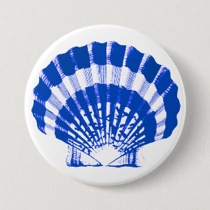 Seashell - cobalt blue and white 7.5 cm round badge