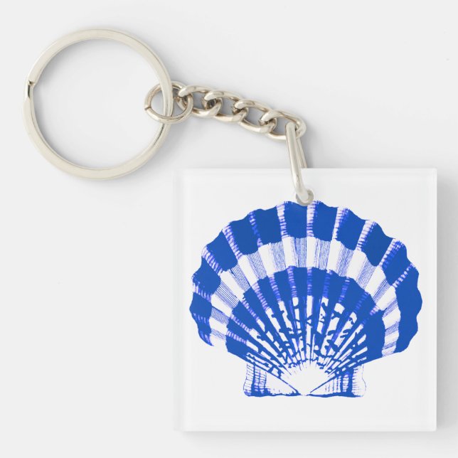 Seashell - cobalt blue and white key ring (Front)
