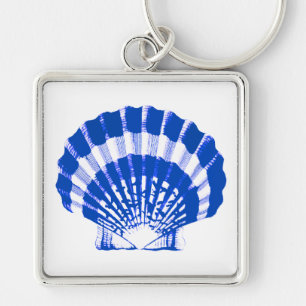 Seashell - cobalt blue and white key ring