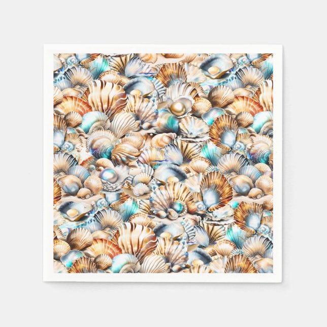 Seashell collage diamond scallop shell chic napkin (Front)