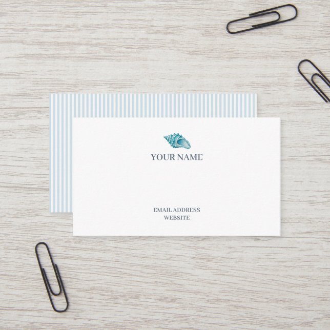 Seashell Conch Shell Blue Stripe Business Card (Front/Back In Situ)