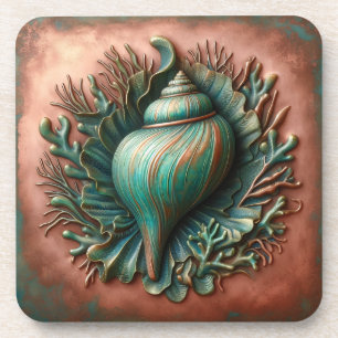 Seashell Copper and Patina Beach House Coaster