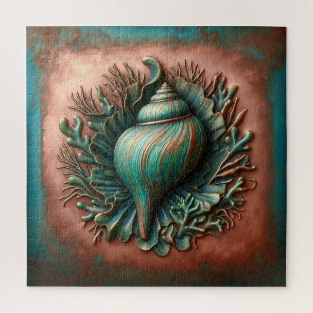 Seashell Copper and Patina Beach House Jigsaw Puzzle (Vertical)