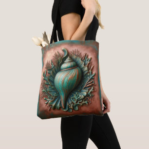Seashell Copper and Patina Beach House Tote Bag