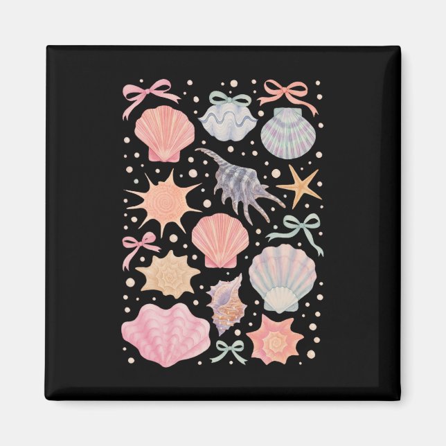 Seashell Coquette Bow Beach Summer Vacation Family Magnet (Front)