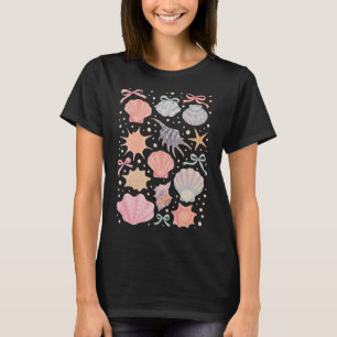 Seashell Coquette Bow Beach Summer Vacation Family T-Shirt