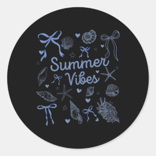 Seashell Coquette Bow Beach Summer Vibes Vacation Classic Round Sticker
