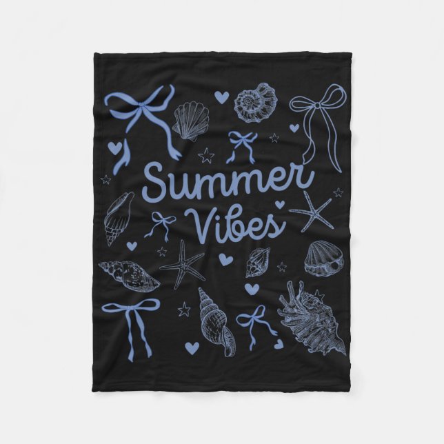 Seashell Coquette Bow Beach Summer Vibes Vacation  Fleece Blanket (Front)