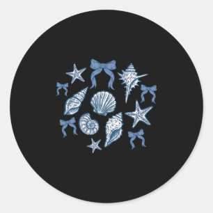Seashell Coquette Bow Summer Hawaii Beach Vacation Classic Round Sticker