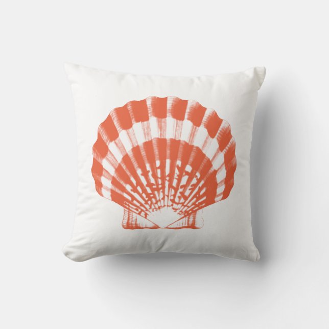 Seashell - coral orange and white cushion (Front)