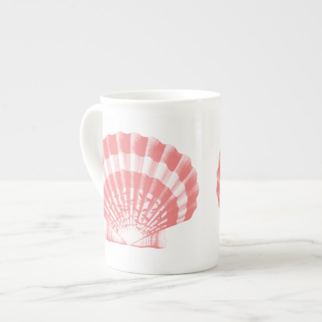 Seashell - coral pink and white bone china mug (Front Left)