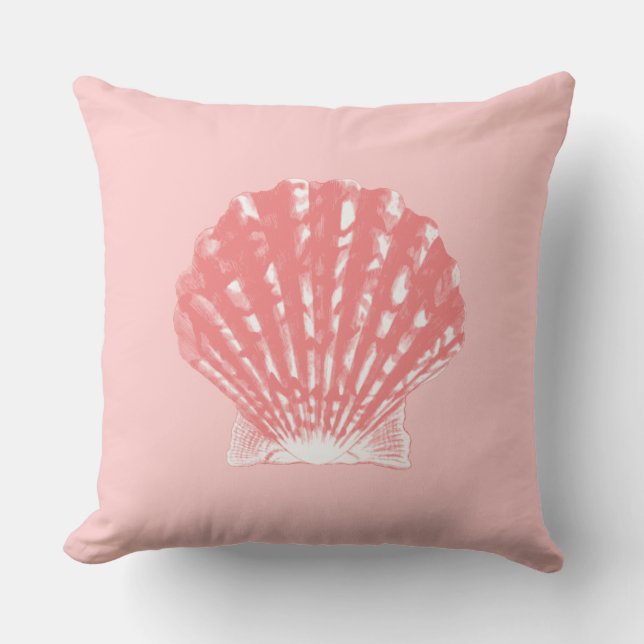 Seashell - coral pink and white cushion (Front)