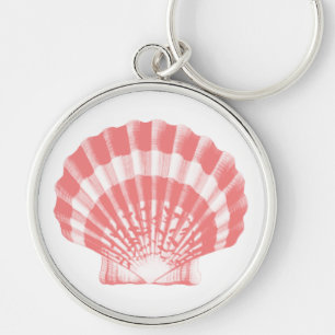 Seashell - coral pink and white key ring