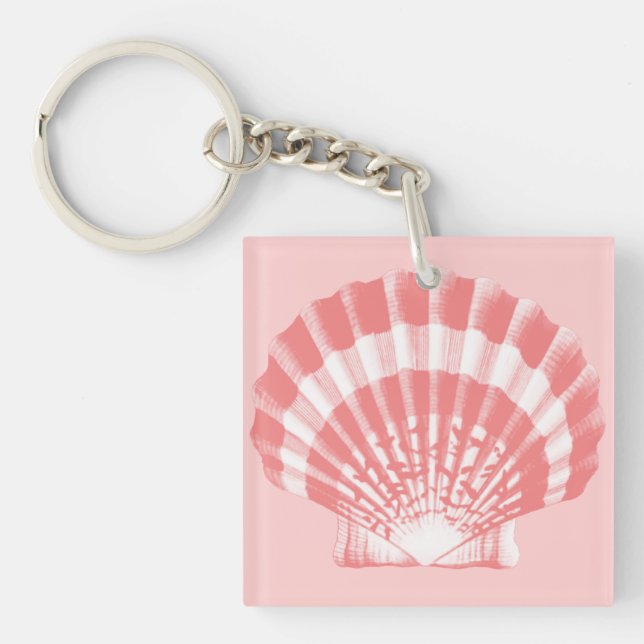 Seashell - coral pink and white key ring (Front)
