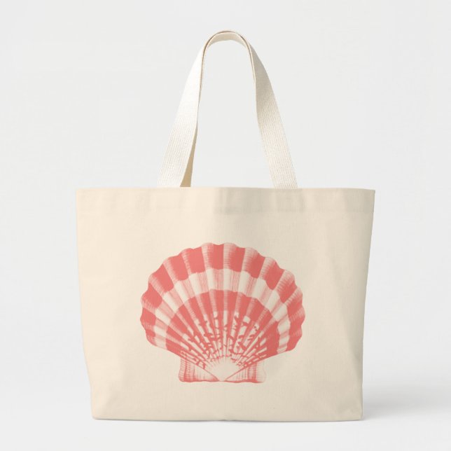 Seashell - coral pink and white large tote bag (Front)