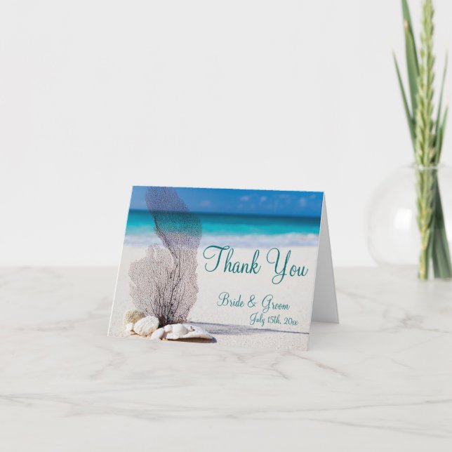 Seashell Destination Beach Wedding Thank You Cards (Front)
