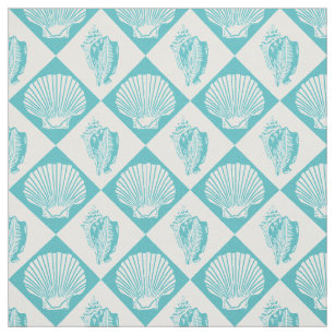 Seashell Diamond Nautical Beach Blue Fabric