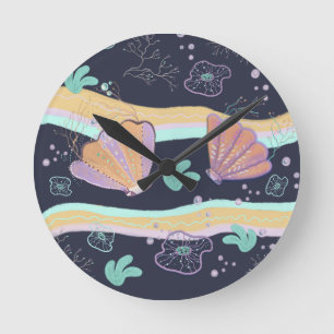 seashell drawing  round clock