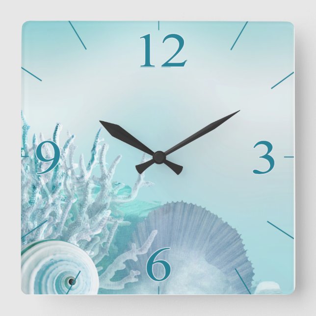 Seashell Dreams Tropical Beach | aqua Square Wall Clock (Front)
