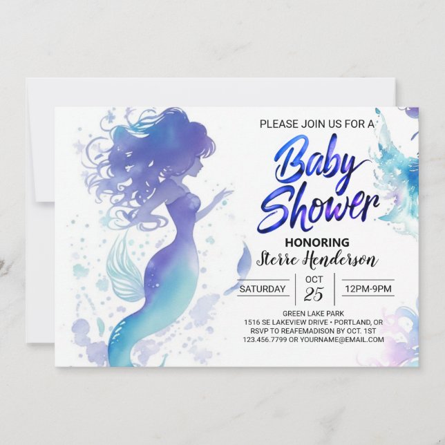 Seashell Fantasy: Mermaid Baby Shower Invitation (Front)