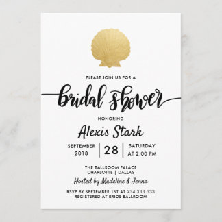 Seashell Faux Gold Foil Ocean Bridal Shower Invitation